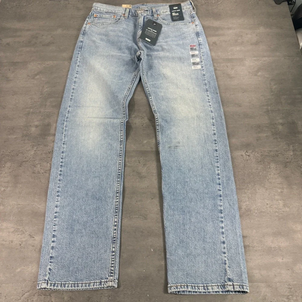 Levi's Jeans Mens 33x34 505 Regular Straight Light Wash Stretch NEW $75 Cowboy